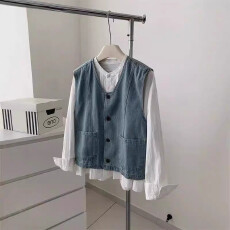 批发时髦洋气百搭叠穿<b class='q'>牛仔</b>马甲女春夏新款宽松短款小个子无袖外套休闲