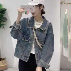 批发春秋小香风毛须边<b class='q'>牛仔</b>外套女设计感小众短款宽松休闲减龄夹克上衣