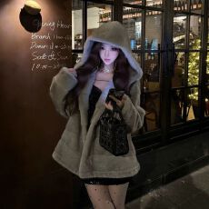 批发连帽皮毛一体外套毛皮2026新款大衣环保皮草水貂气质毛毛冬季