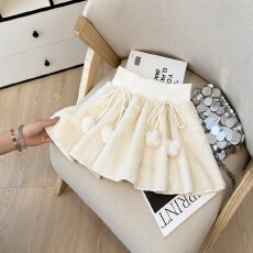 批发实拍甜美蝴蝶结系带毛球绒面<b class='q'>半身裙</b>女秋季2025高腰显瘦A字短裙