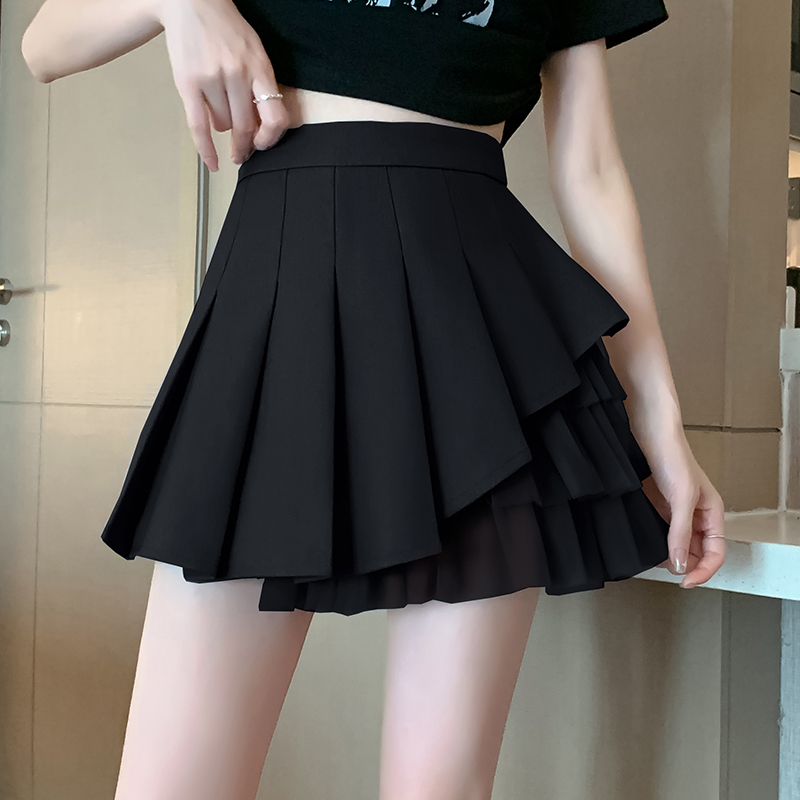망사 패치워크 플리츠 반신 스커트 여성 여름 작은 키 하이웨이스트 표지 넓적 다리 슬림해 보이는 노출 방지 한 마디 퍼프 미니 스커트