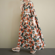 批发<b class='q'>中老年</b><b class='q'>妈妈</b>装民族风2026夏新品大码圆领<b class='q'>短袖</b>宽松麻棉外贸连衣裙女