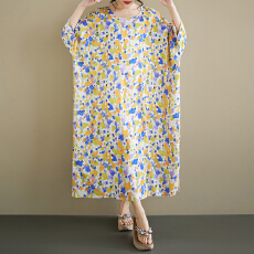 批发2026<b class='q'>夏季</b>新款大码女装文艺复古中老年<b class='q'>妈妈装</b>圆领无袖宽松连衣裙女