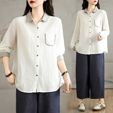 批发2026春夏秋冬新款棉质单排扣<b class='q'>长袖</b>宽松<b class='q'>衬衫</b> 空调衫上衣日常穿搭女