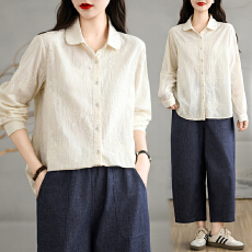 批发2026新款提花面料单排扣<b class='q'>长袖</b>女士<b class='q'>衬衫</b>上衣四季穿搭打底<b class='q'>衬衣</b>