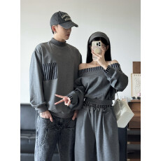 批发实拍情侣装秋季新款miu系套装女卫衣长裤男套头<b class='q'>T</b><b class='q'>恤</b>学生班服潮