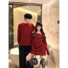 批发实拍情侣装秋冬季新款圣诞元旦本命年网红一字领毛衣连衣裙<b class='q'>男</b>学生