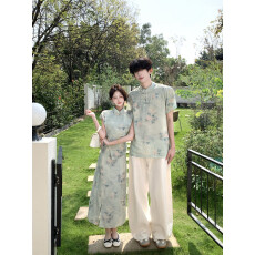 批发实拍情侣装夏季新款新中式套装半身裙男衬衫<b class='q'>T</b><b class='q'>恤</b>古风<b class='q'>短袖</b>