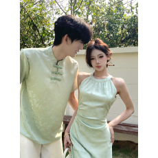 批发实拍情侣装夏季新款网红新中式连衣裙古风<b class='q'>男</b><b class='q'>短袖</b><b class='q'>衬衫</b>度假风