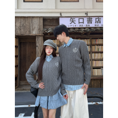 批发实拍情侣装秋冬季新款毛衣套装学院风<b class='q'>条纹</b><b class='q'>衬衫</b>连衣裙男长袖针织衫