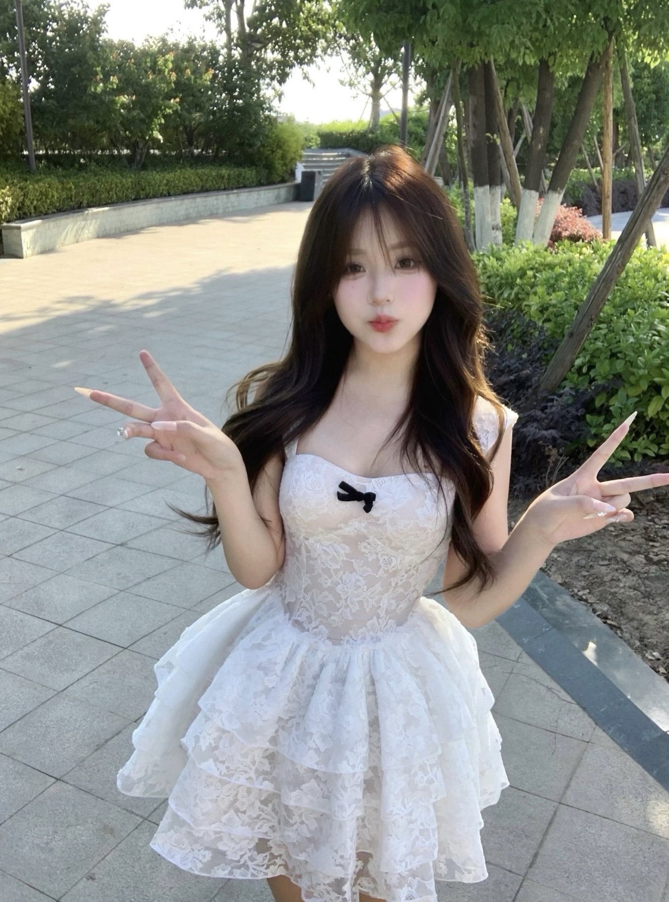 sisi 소스 프랑스식 레이스 퍼프 스커트 여성 여름 허리 수축 슬림해 보이는 품격 데이트 생일 치마 휴가 슬립 드레스
