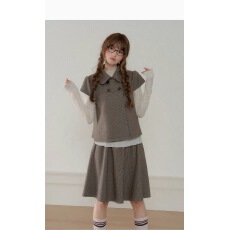 批发HEYNEW法式格纹娃娃衫上衣<b class='q'>女</b>2026秋新品学院风直筒连衣裙半裙套装