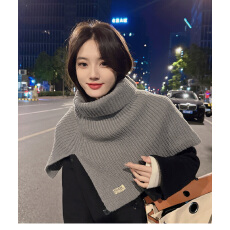 批发时尚开叉高领披肩女秋冬季韩版百搭针织围巾防寒保暖套头毛线围脖