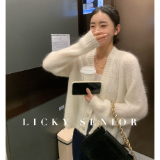 批发韩系温柔风软糯针织<b class='q'>开衫</b>小外套慵懒<b class='q'>马海毛</b>衣短款