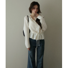 批发淡颜系秋季奶油设计感收腰绑带针织衫上衣<b class='q'>镂空</b>针织衫