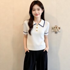 批发法式白色Polo领针织短袖T恤女2026夏季大码<b class='q'>胖</b>MM<b class='q'>显瘦</b>气质绝美上衣