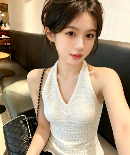 디자인 센스 홀로우 아웃 행침 목 V넥 니트 슬립 여성 여름 섹션 몸매 가꾸기 슬림해 보이는 핫걸 맨위