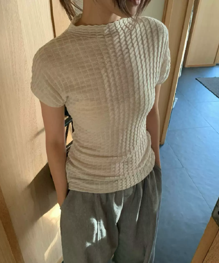 한 부서 미니멀리즘 다용도 후아 남편 그리드 반팔 맨위 라운드 넥 품격 인사이드 가져 가라. 니트 스웨터 여성