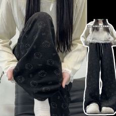 批发大码胖m300斤印花糯米裤女早春<b class='q'>夏</b>季新款垂感显瘦小个子休闲阔腿裤