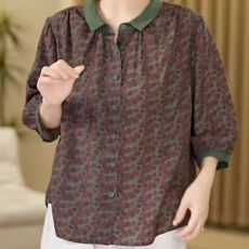 批发气质高档大码小衫女宽松中老年<b class='q'>妈妈装</b><b class='q'>上衣</b>娃娃领衬衫新款碎花<b class='q'>上衣</b>