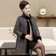 批发妈妈秋冬新款外套洋气大码<b class='q'>中老年</b>女装阔太太高贵大衣加厚保暖外套
