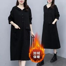 批发<b class='q'>大码</b><b class='q'>女</b>装宽松双大口袋减龄秋季长袖<b class='q'>连衣裙</b>胖mm遮肉显瘦连帽卫衣裙