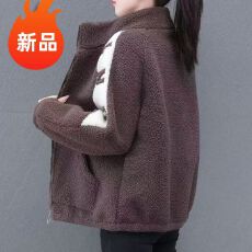 批发冬季新款加绒加厚羊羔绒棉衣外套女秋冬高档洋气高领字母刺绣棉服