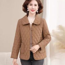 批发春秋新款中年女小个子菱形格轻薄<b class='q'>棉衣</b>时尚<b class='q'>妈妈</b>装洋气百搭棉服外套