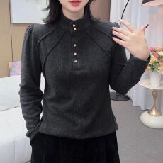 批发秋<b class='q'>冬</b>新款时尚大码女装长袖遮肚中老年妈妈装半高领纽扣拼接上衣女