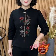 批发德绒秋<b class='q'>冬</b>女保暖国风红色立领套头中老年装长袖打底衫内搭