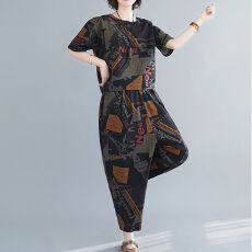 批发新款妈妈装胖MM<b class='q'>套装</b>女夏季中年大码女装<b class='q'>哈伦裤</b>时尚洋气两件套