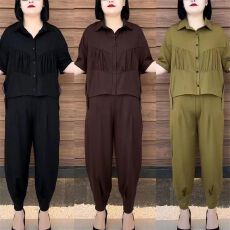 批发阔太太休闲两件套宽松遮肚子显瘦<b class='q'>中老年</b>时尚妈妈夏装哈伦裤套装女