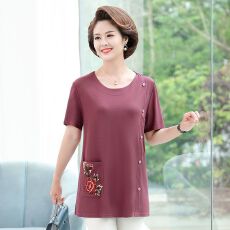 批发夏季<b class='q'>妈妈装</b>绣花短袖T恤加肥加大中老年女宽松大码显瘦上衣小衫薄