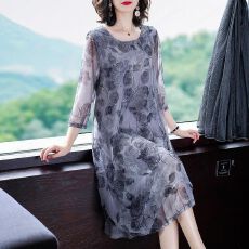 批发网纱拼接雪纺<b class='q'>连衣裙</b>女夏装2026现款气质名媛宽松大码夏季a字裙子