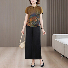 批发2025新款香云纱妈妈<b class='q'>旗袍</b>改良上衣国风<b class='q'>真丝</b>桑蚕丝洋气小衫裤子套装