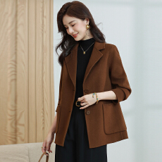 批发2025秋冬装新款双面羊绒大衣女短款高端<b class='q'>修身</b>小个子西装羊毛呢外套