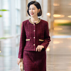 批发2025年秋冬时尚小香风套装女高级感减龄婆婆<b class='q'>红色</b>喜妈结婚宴礼服