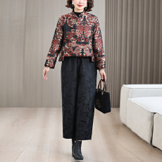 批发2026新中式新款妈妈装<b class='q'>国风</b><b class='q'>外套</b>阔太女提花高端洋气百搭阔腿裤套装