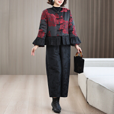 批发2026春季新款妈妈装<b class='q'>国风</b><b class='q'>外套</b>阔太女提花高端洋气百搭阔腿裤套装