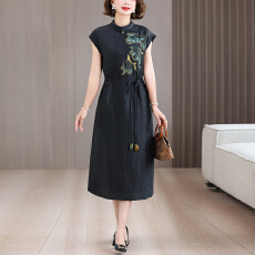 批发2026夏季洋气收腰显瘦香云纱连衣裙轻熟贵气优雅阔太女连衣裙