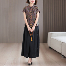 批发2026年夏季时尚妈妈年轻款香云纱桑蚕丝上衣女阔太太半身裙两件套