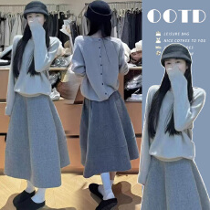 批发孕妇韩系慵懒风时尚圆领套头毛衣2025秋冬新款宽松百搭半身裙套装