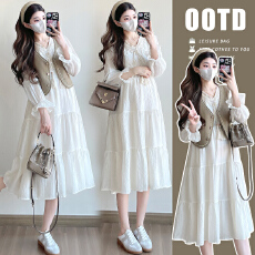 xian货实拍~孕妇2026早春法式温柔甜美减龄宽松连衣裙+马甲两件套