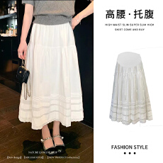 批发现~<b class='q'>孕妇</b><b class='q'>赫本</b>伞裙显瘦蕾丝拼接白色半身裙女夏中长款<b class='q'>百搭</b>精致裙