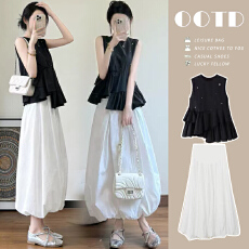 批发孕妇荷叶边无袖<b class='q'>衬衫</b>女2026夏季新款不规则设计感花苞裙两件套