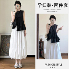 批发孕妇荷叶边无袖<b class='q'>衬衫</b>女2026夏季新款不规则设计感花苞裙两件套