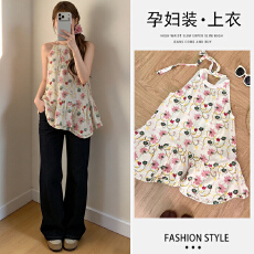 批发孕妇2026宽松挂脖碎花不规则上衣女夏季度假外穿独特漂亮无袖吊带