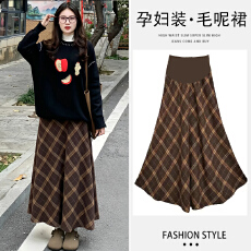 批发现~孕妇<b class='q'>复古</b>格纹大摆伞裙女加厚中长款a字秋冬款毛呢格子半身裙