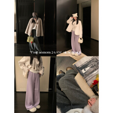 批发亮片休闲裤<b class='q'>女</b>秋季高腰直筒阔腿裤慵懒<b class='q'>拖地</b><b class='q'>长裤</b>宽松裤子