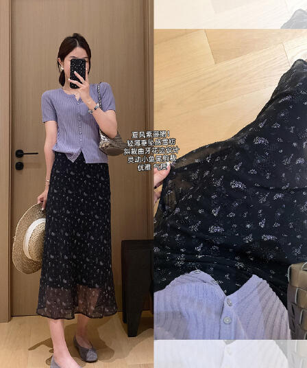 여름 바람 등나무 치마 비스듬한 자르다 노래 치아 레이스 허리밴드 꽃무늬 치마 얇고 가벼운 품격 반신 스커트 여성